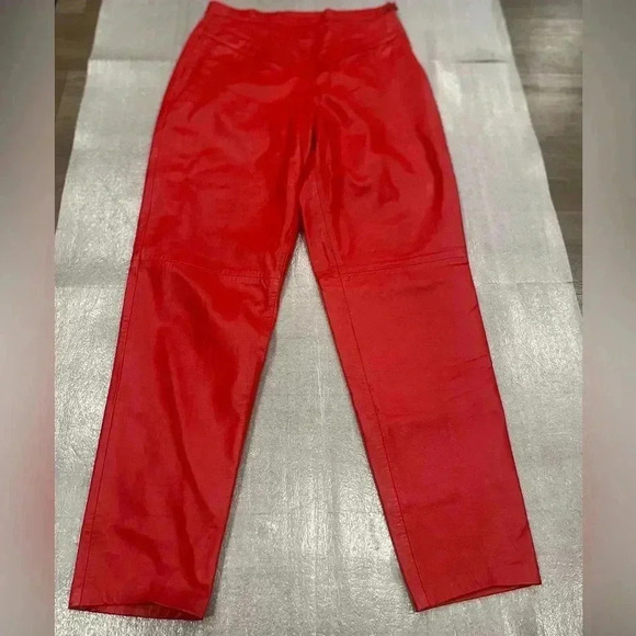[L/XL]Vintage The Leather of Boutique Red  Lamb Leather Pants- NWOT - Picture 1 of 10